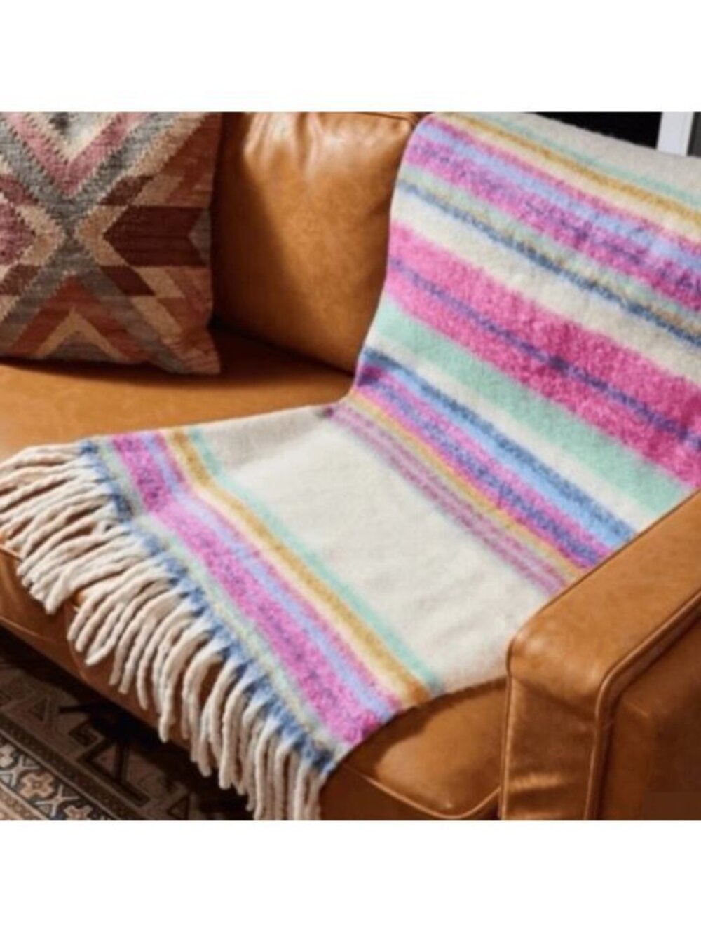 Free People Striped Fringe Throw Blanket Throw Blanket